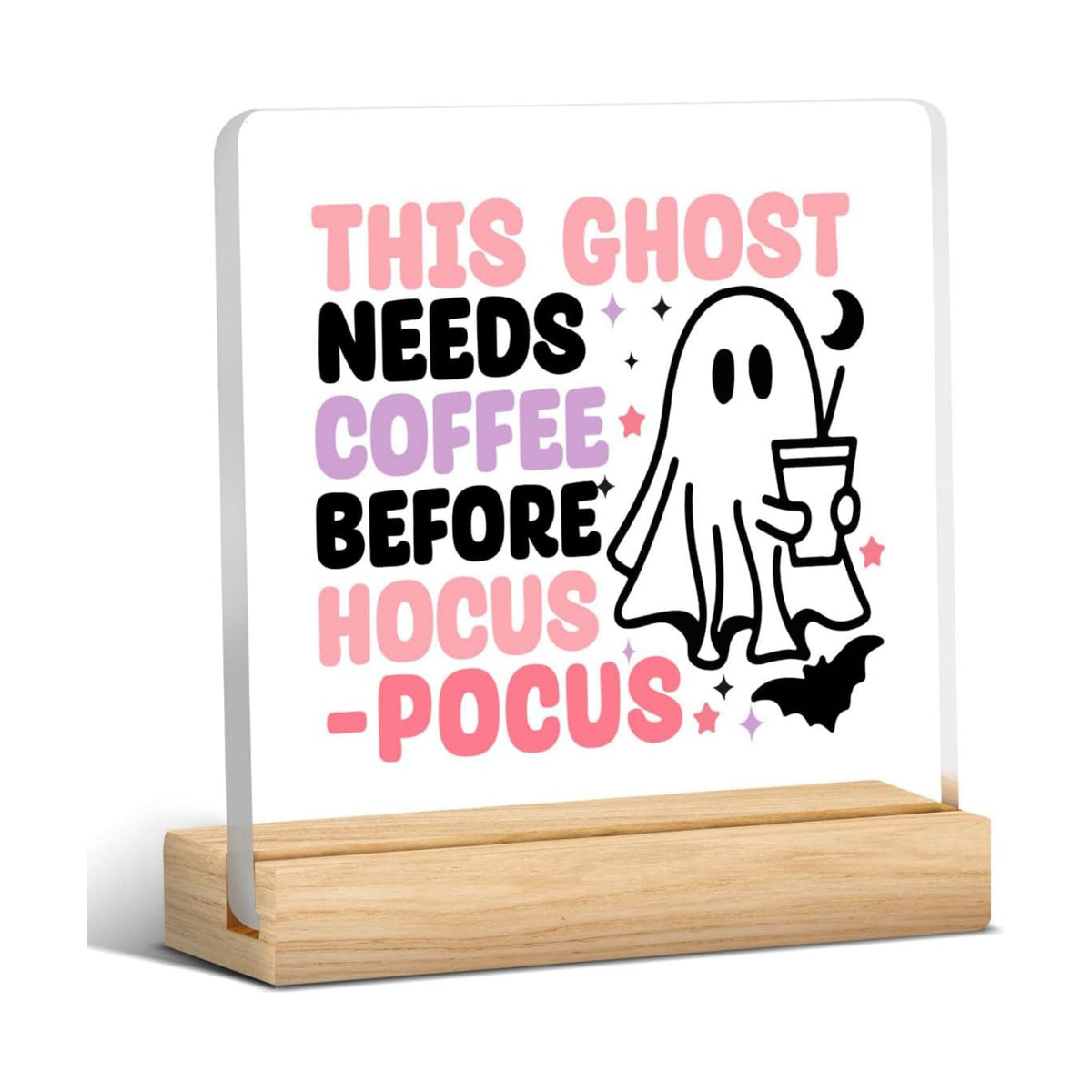 Cute Hocus Pocus Sign Halloween Coffee Bar Decor Ghost Acrylic Sign Decorations for Home Office Desk Kitchen Coffee Station Table Desk Decor Gifts for Halloween Women