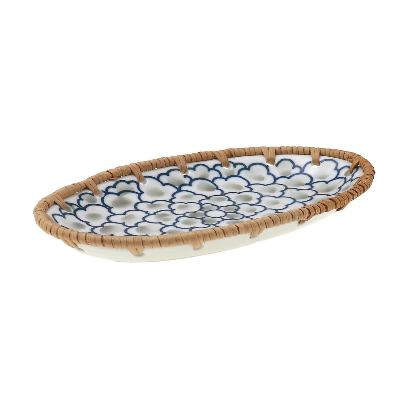 Mini Rattan Ceramic Tray / Light Green Cloud
