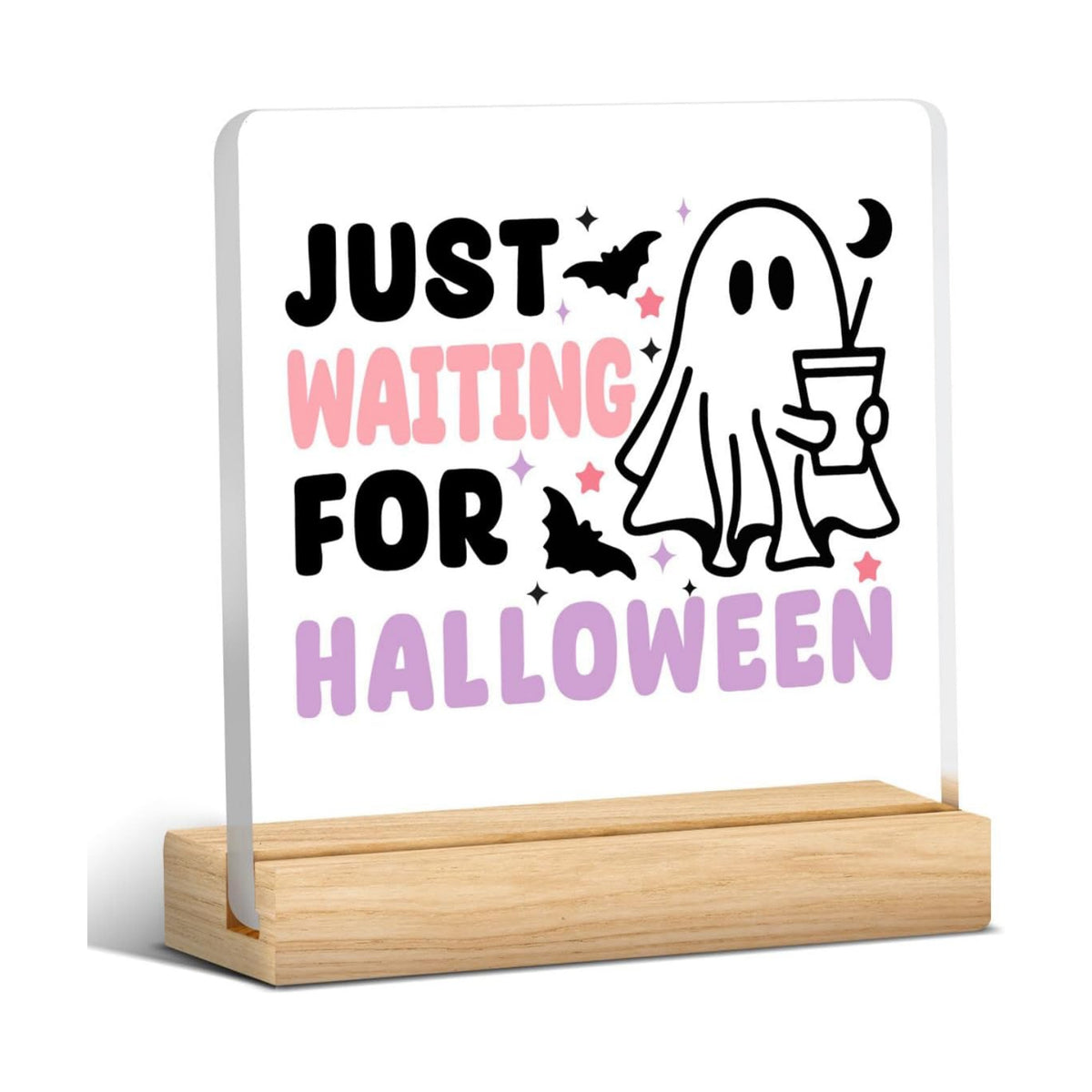 Halloween Coffee Sign Decor Decorations for Home Office Coffee Bar Station Table Just Watting for Halloween Acrylic Sign Funny Ghost Desk Decor Gift for Women