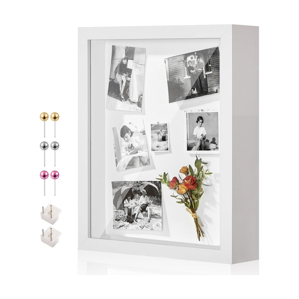 12x16 Large Shadow Box Frame with Thickened Acrylic Panel & Pins | With Linen Back, Deep 1.7" White Shadow Box Display