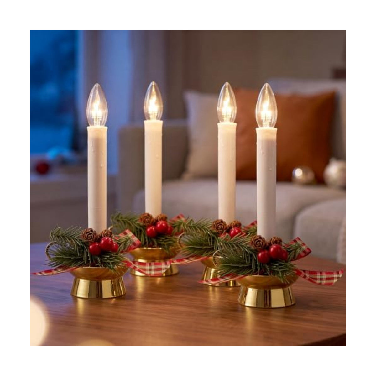 4PK Christmas Window Candle Light, 11" LED Golden Chamberstick