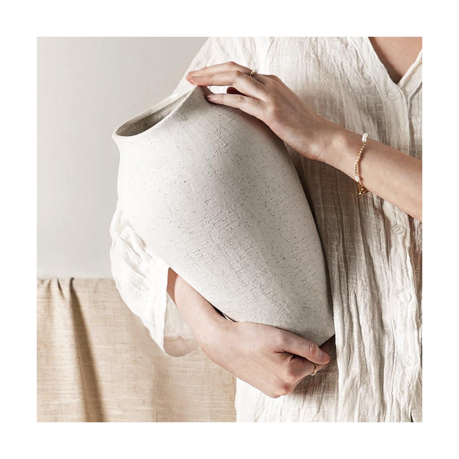 White Ceramic Vase / 11.8 Inch-sandstone White / 11.8 Inch