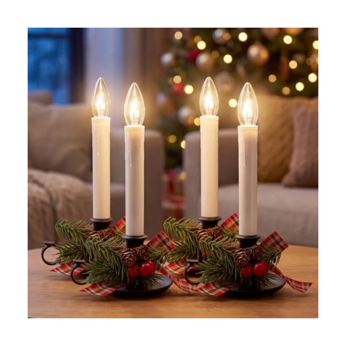 4PK Christmtas Window Candle Light, 10" LED Antique Black Candlestick