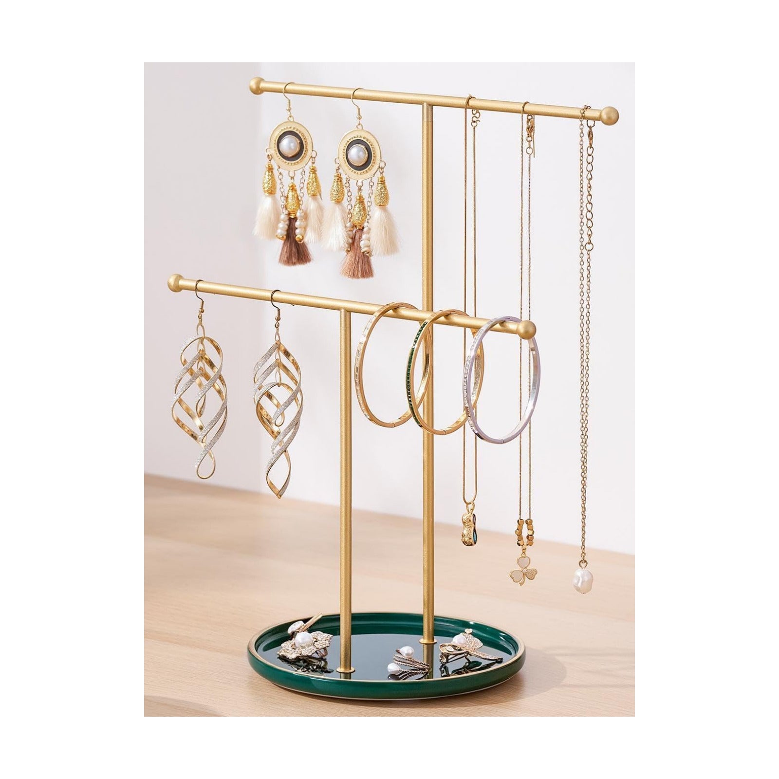 Ceramic Tray / Gold Jewelry Holder Stand / Green Tray Gold Bar