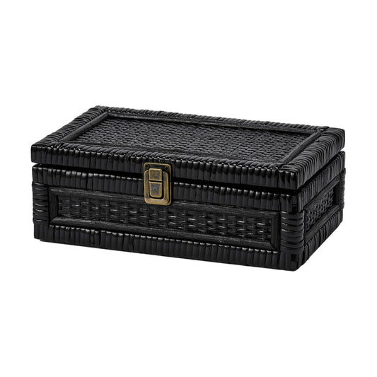 Lid Decorative Natural Handmade Boho Rattan Baskets Woven Wicker Cane Bins Keepsake / Small / Black