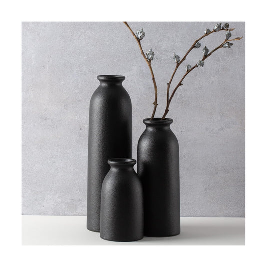 Black Ceramic vase Set-3 Flower vases for Decor / 3set-tall Black
