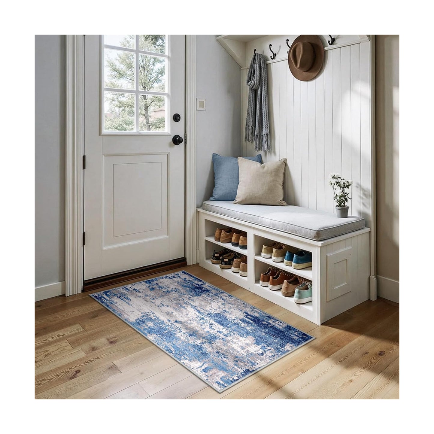 RELEANY Washable 2'x4' Abstract Area Rug for Living Room Blue Gray