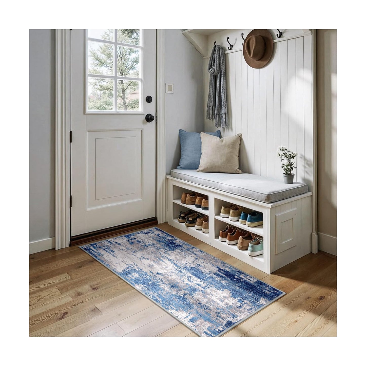 RELEANY Washable 2'x5' Abstract Area Rug for Living Room Blue Gray