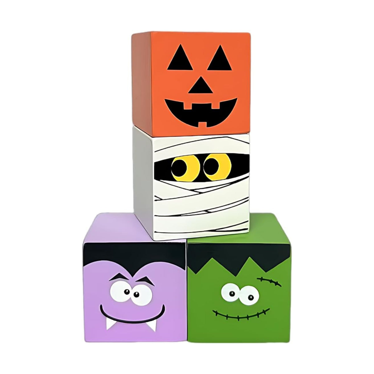 Halloween Wooden Table Sign - 4 Pcs Mummy Wooden Blocks Pumpkin Centerpieces for Table - Halloween Tiered Tray Decor for Home Decorations Indoor