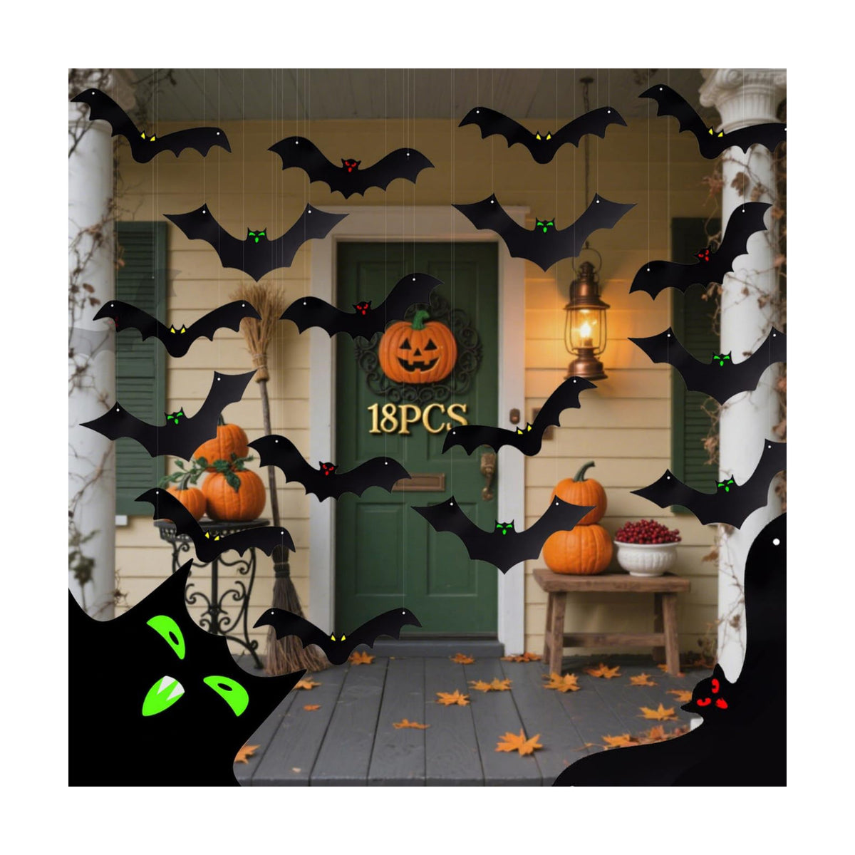 18Pcs Hanging Bats Halloween Decorations Outside Large Bat Outdoor Decor