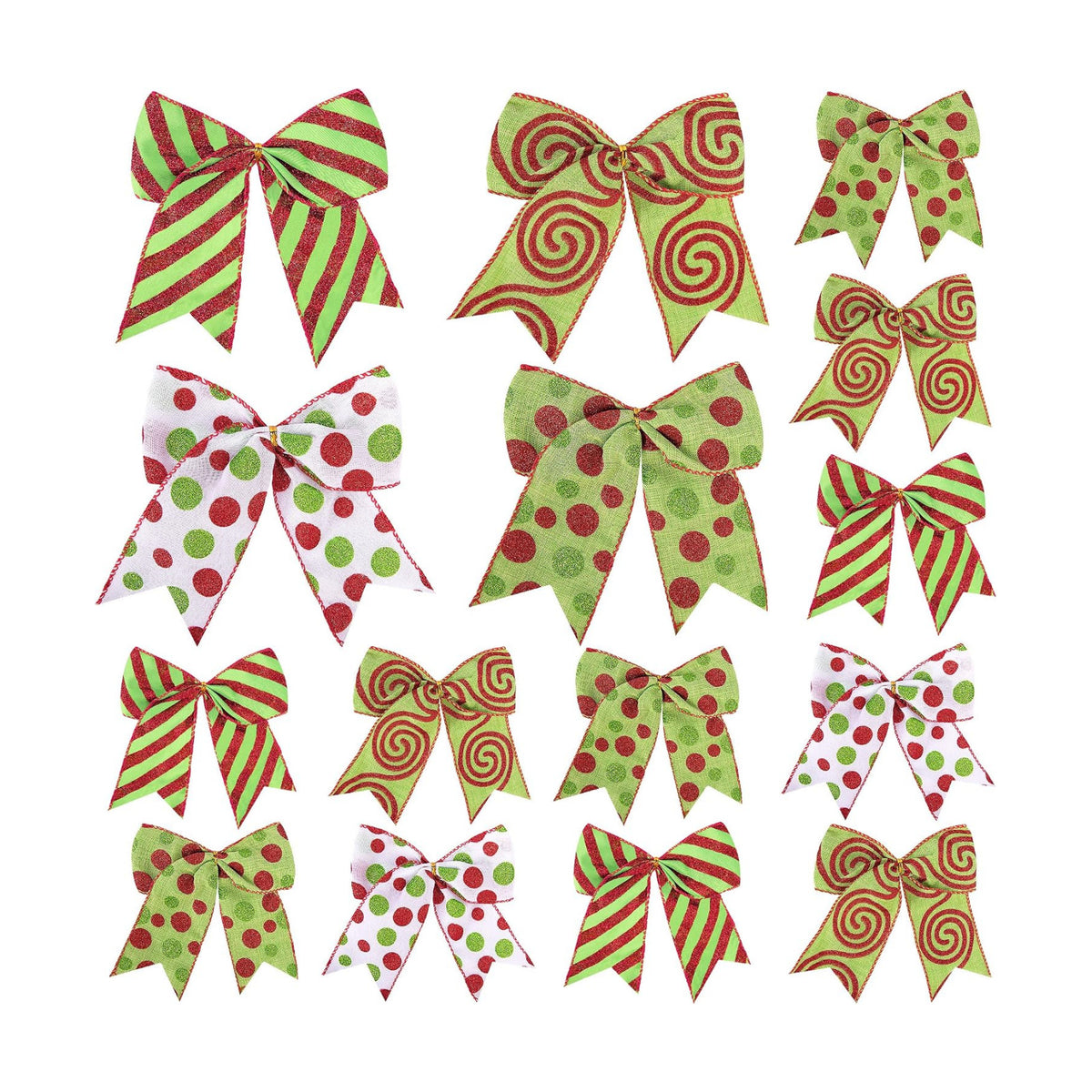 16 Pcs Red Green Christmas Bow Decoration, Glitter Polka Xmas Wreath Bows