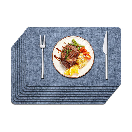 Maxpearl Faux Leather Placemats Set of 8, Easy to Clean, Blue | Waterproof - Heat Resistant - Non Slip - Wipe Clean
