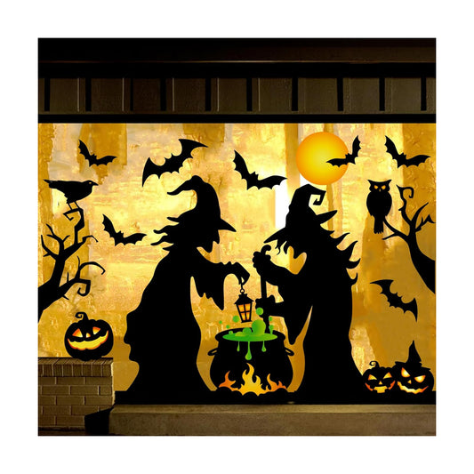 JarThenaAMCS Extra Large Halloween Window Clings Witch Black Bat Cauldron Window Stickers Hocus Pocus Double-Sided Glass Decal for Indoor School Home Office Party Decor Supplies, 4 Sheets