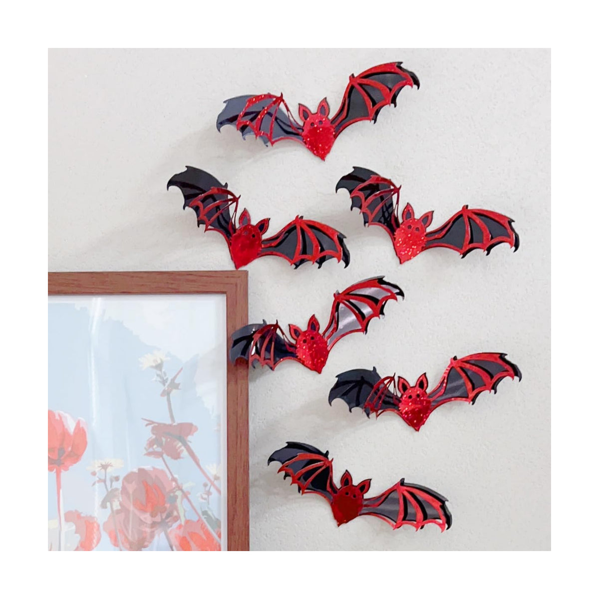 12 Pcs Halloween Bats Wall Stickers Red Black 3D Bats Wall Decoration Double Layer Bats Stickers Holiday Gift Decor for Party Home Office Shop Decorations Supplies