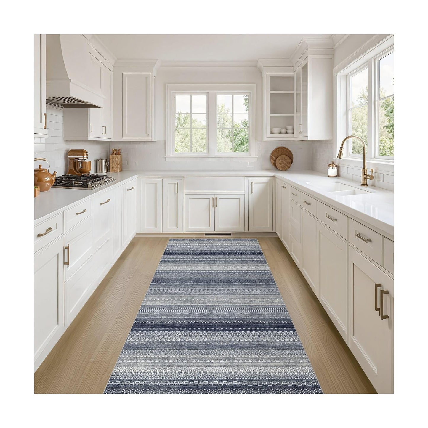 Nakagishi Boho 2x6 Runner Rug Machine Washable Rugs Non Slip Denim Blue