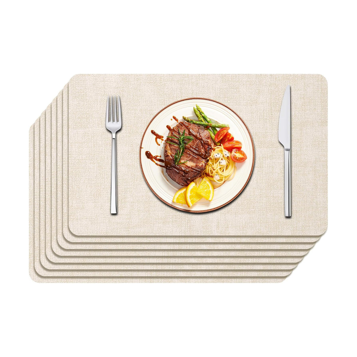 Maxpearl Faux Leather Placemats Set of 8, Easy to Clean, Beige | Waterproof - Heat Resistant - Non Slip - Wipe Clean