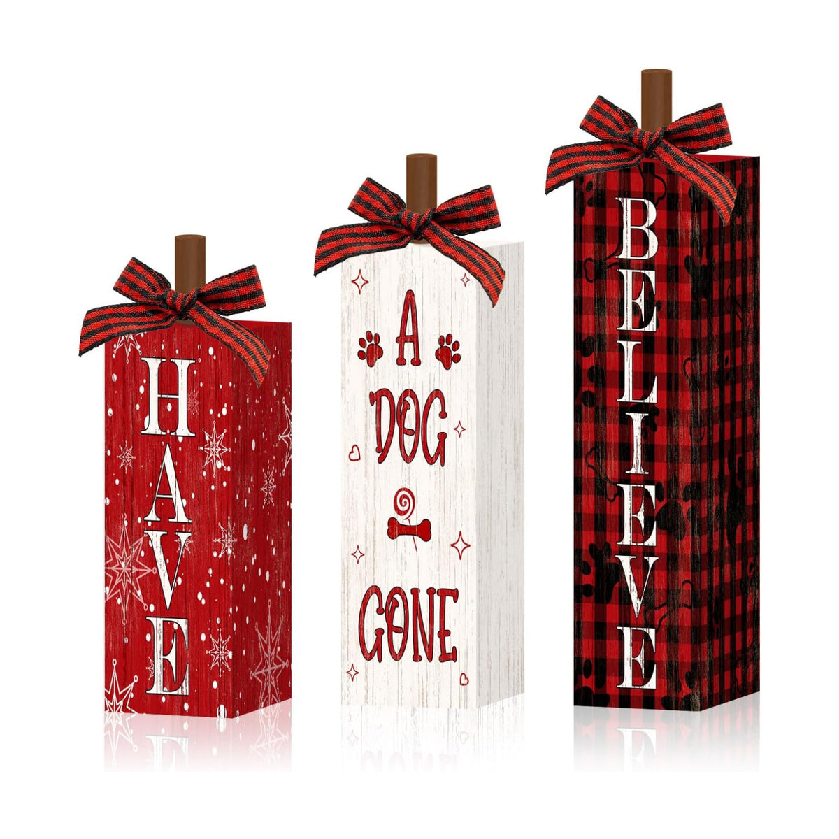 Britimes Tray Decor, 3 Pack, Wooden Table Signs, Dog Christmas