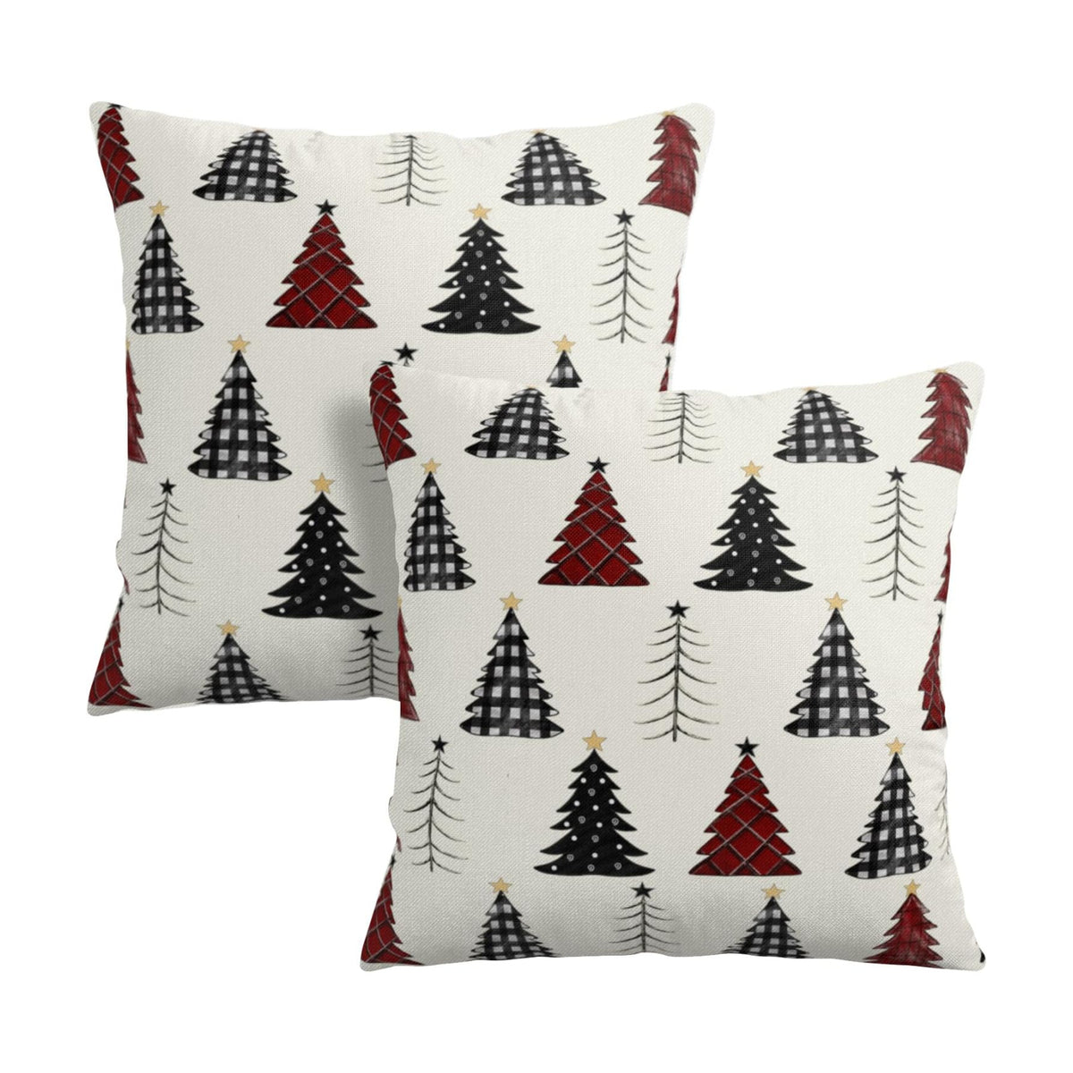 Buffalo Plaid Christmas Tree Pillow Covers 22x22 Set of 2 Red Black and White Xmas Decorative Outdoor Throw Pillow Cases Seasonal Farmhouse Cushion Case Winter Holiday Decor for Sofa Couch