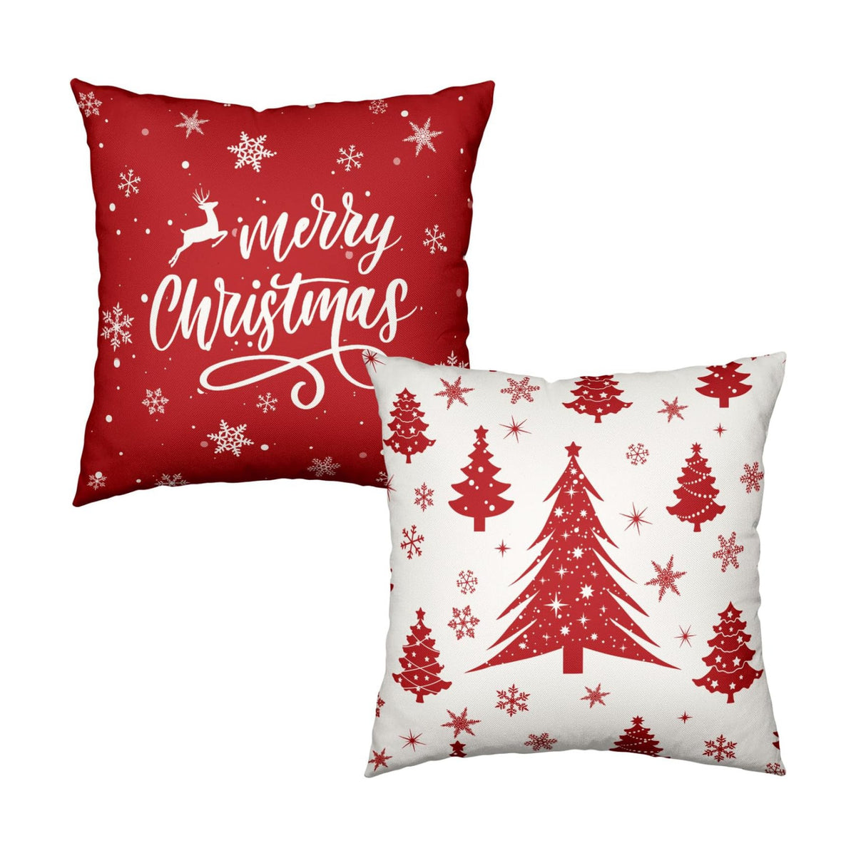 Red Christmas Throw Pillow Covers 16x16 Set of 2 Winter Xmas Tree Snowflake Outdoor Pillow Cases Merry Christmas Decorative Holiday Farmhouse Cushion Cover for Home Couch Sofa