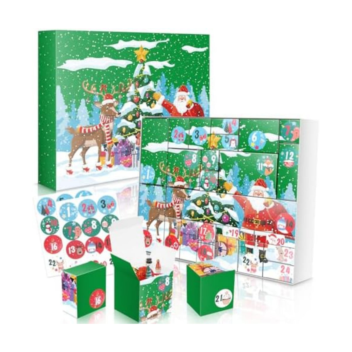 Linelglobal DIY Christmas Advent Calendar to Fill Empty Gift Box Set 2026-24 Days of Surprise Boxes for Kids, Family & Friends - Green
