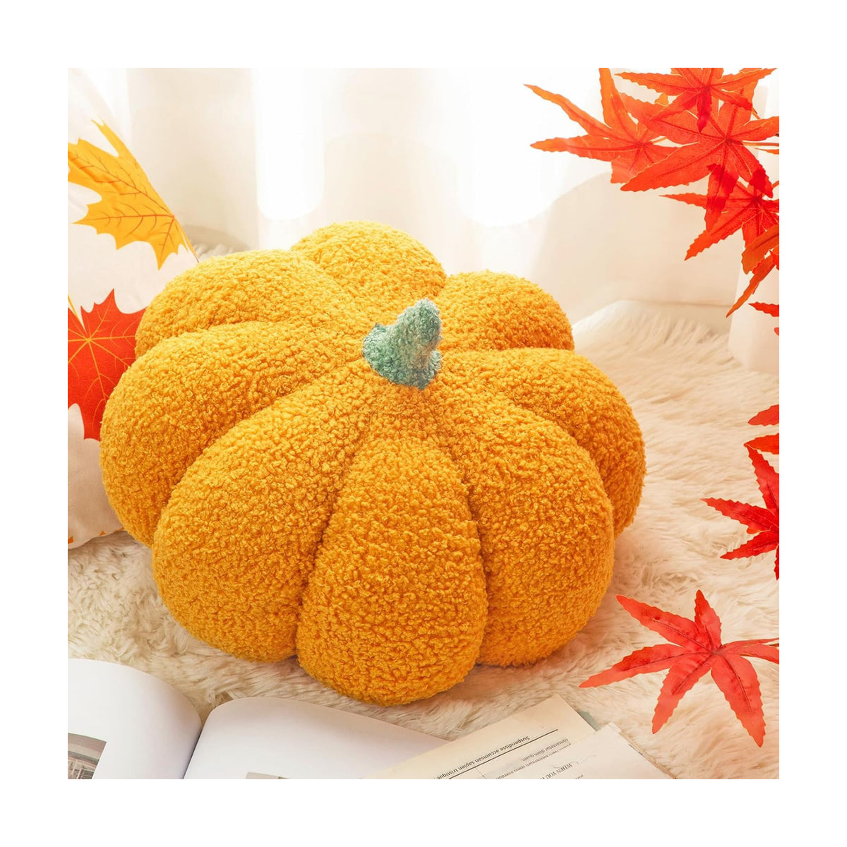 Kajaia 1 Pcs 3D Pumpkin Pillow Fall Decor Halloween Cushions, Yellow