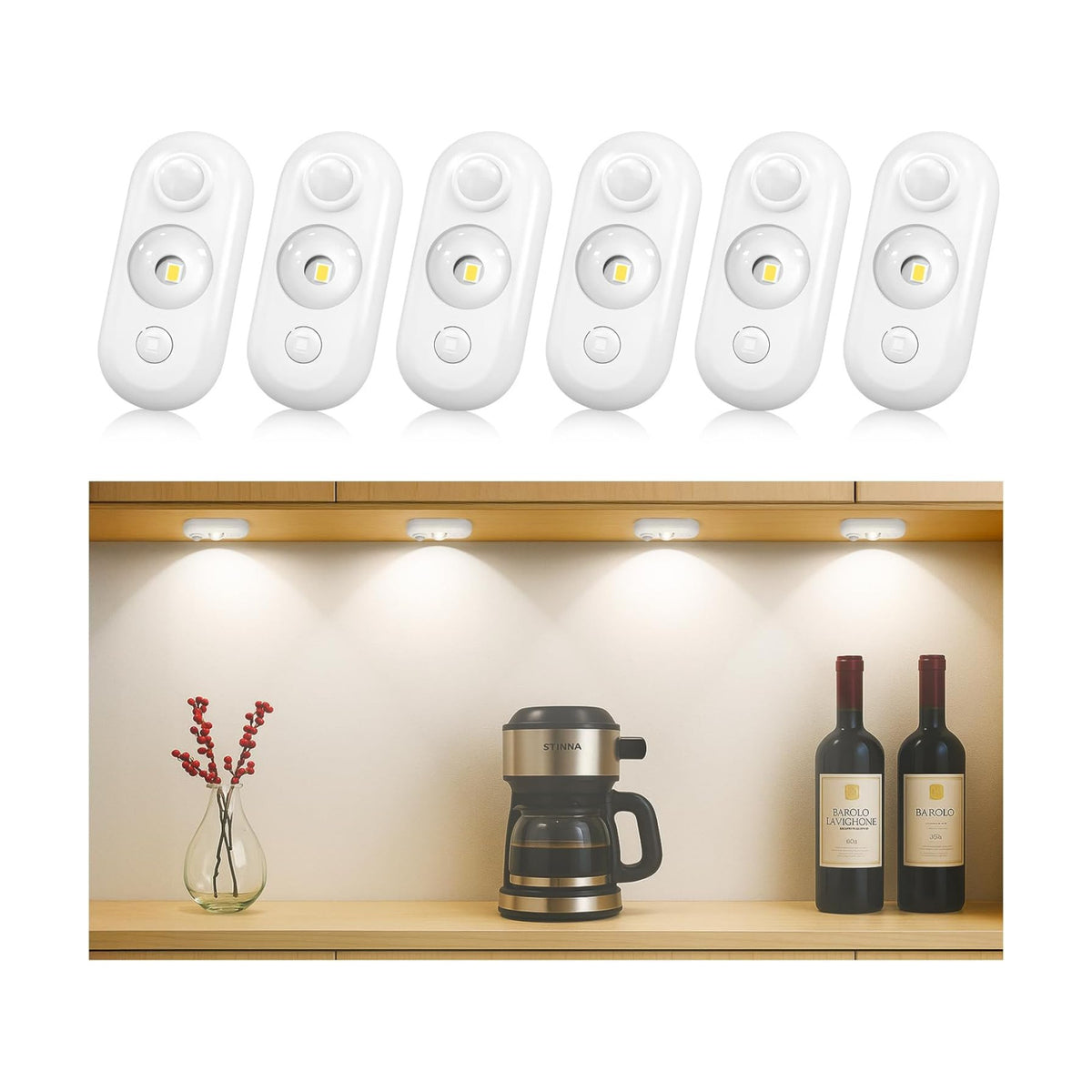 6 Pack LED Motion Sensor Puck Lights, Small Rechargeable Under Cabinet Lights, Dimmable Daylight White Closet Lights
