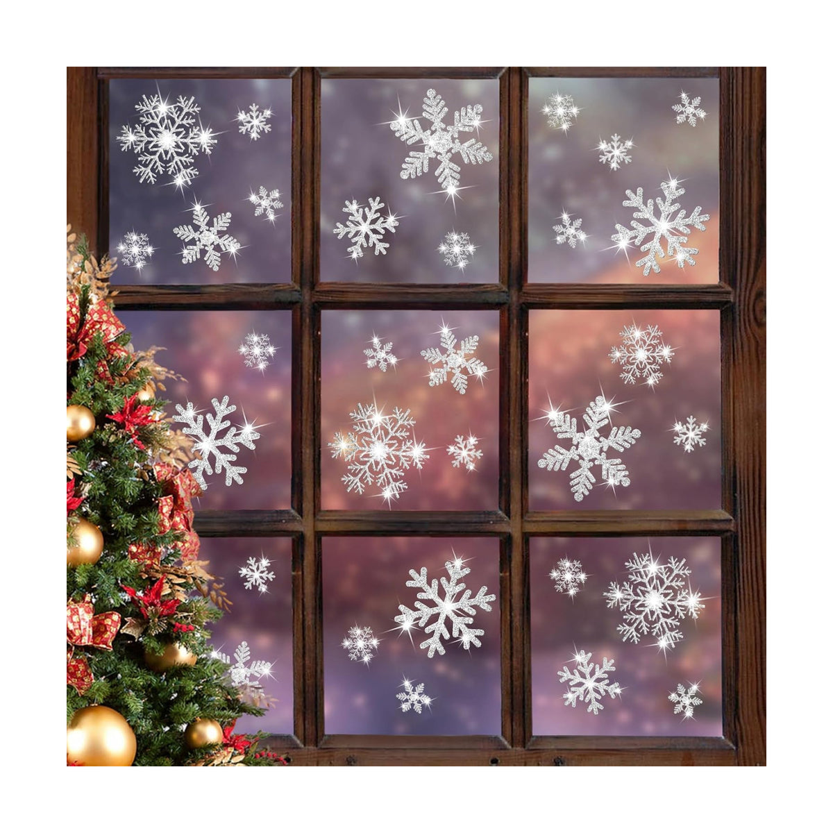 LUDILO 240Pcs Christmas Window Clings Glitter Snowflakes Window Decals