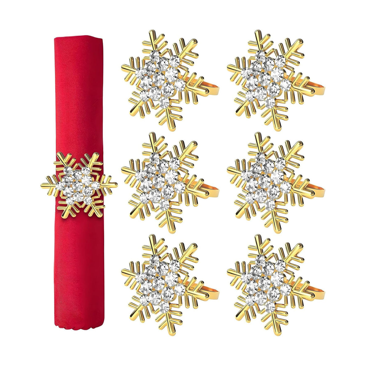 Christmas Napkin Rings Set of 6, Metal Winter Gold Snowflake Napkin Holders Wedding Dinner Parties Home Table Decors Winter Decorations Christmas Decors