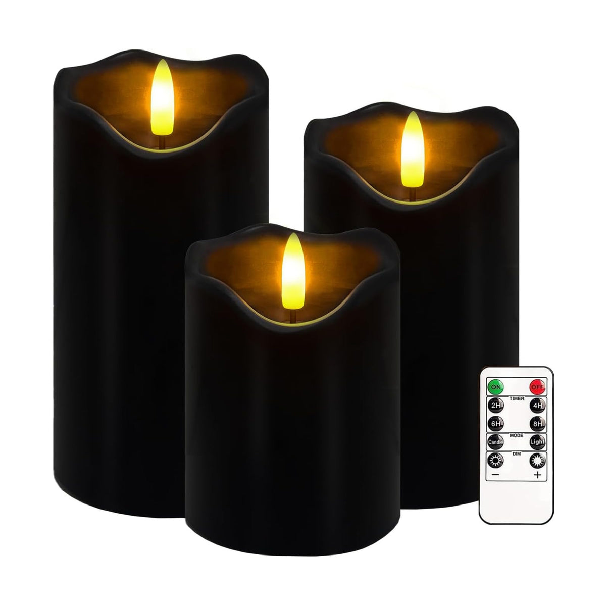 Black Flameless Candles Set of 3, Halloween LED Candles with Remote & Timer | Flickering Real Wax Pillar Candles