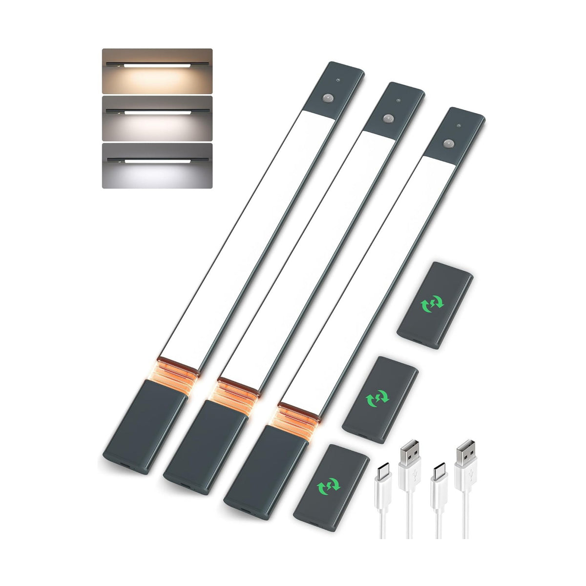 EZVALO Under Cabinet Lights with 3 Extra 2200mAh Rechargeable Batteries | Motion Sensor Light Indoor, 3 Color Temps