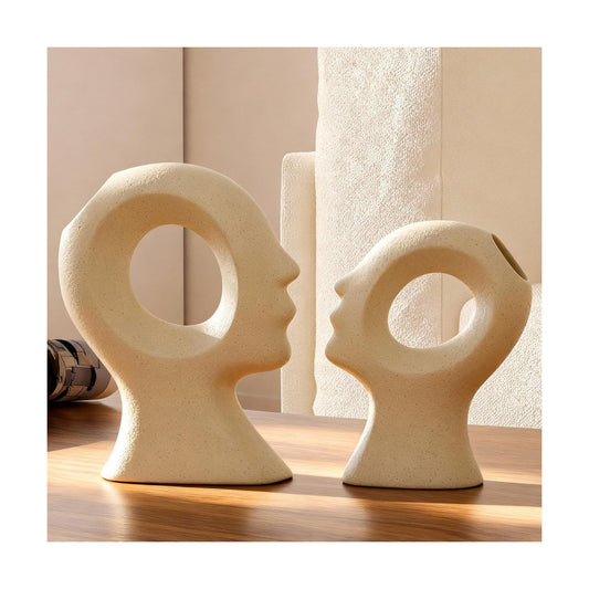 Ceramic Figurines / Couple Decorative Statues Set / Beige White