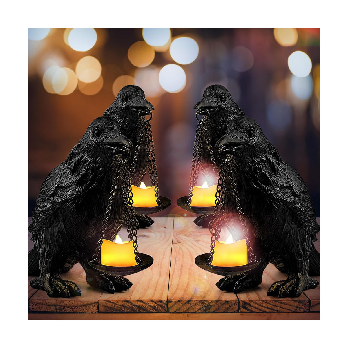 Raven Gothic Home Decor Fake Crow Light Holder Raven Lamp Tealight Candle Holder Resin Raven Statue 4PCS