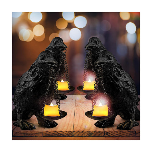Raven Gothic Home Decor Fake Crow Light Holder Raven Lamp Tealight Candle Holder Resin Raven Statue 4PCS