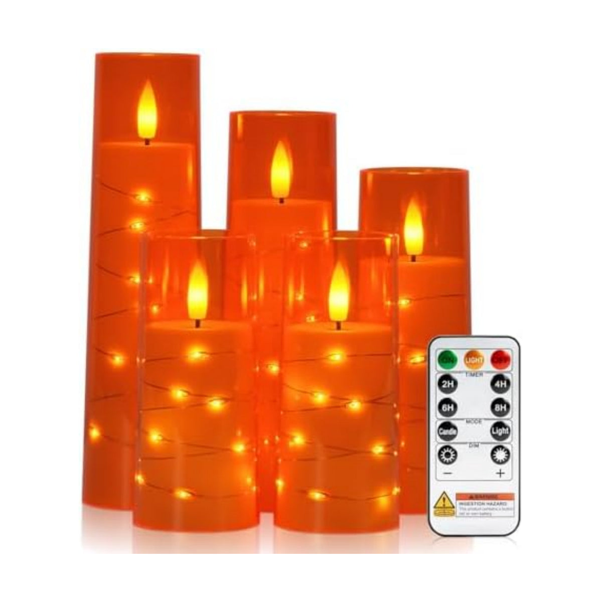 Raycare Orange Halloween Flameless LED Pillar Candles with Remote Timer
