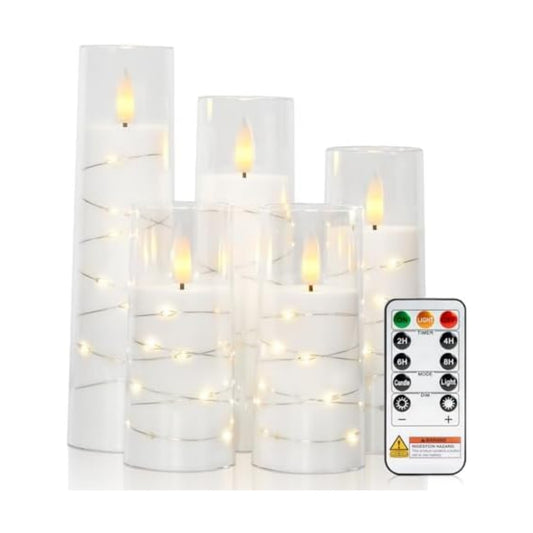 Raycare Flameless Battery Operated Pillar Candles with Remote Timer, White