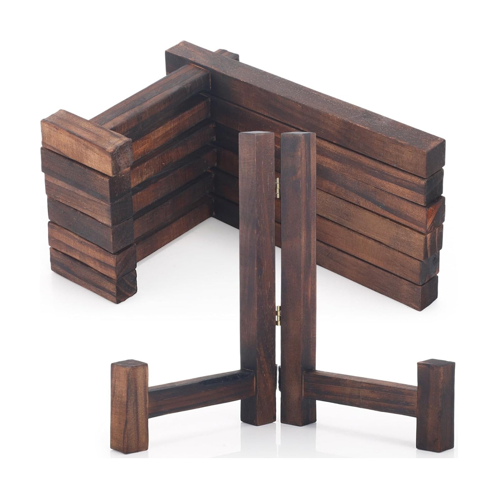 Plate Stands for Display Wooden Folding Plate Holders Rustic Solid Wood Easel / 7 Inch / Set of 3