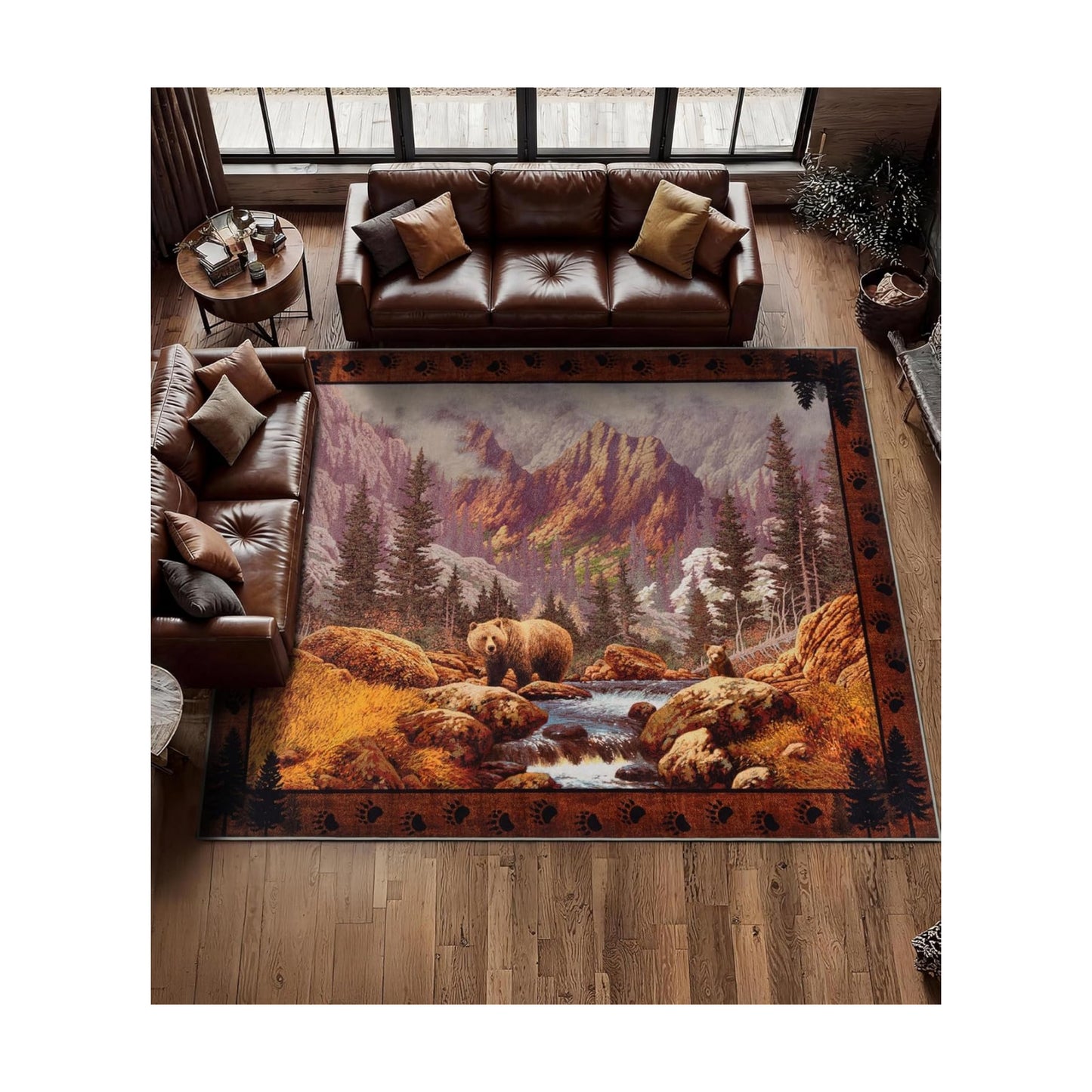 YIHOUSE 8x10 Mountain Bear Area Rugs for Living Room
