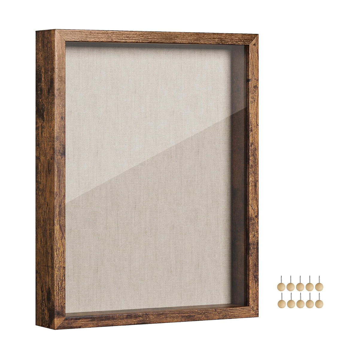 SONGMICS 11x14 Shadow Box Frame, Top Loading Display Case Frame , Glass Front with Top Slot and Push Pins, Linen Fabric
