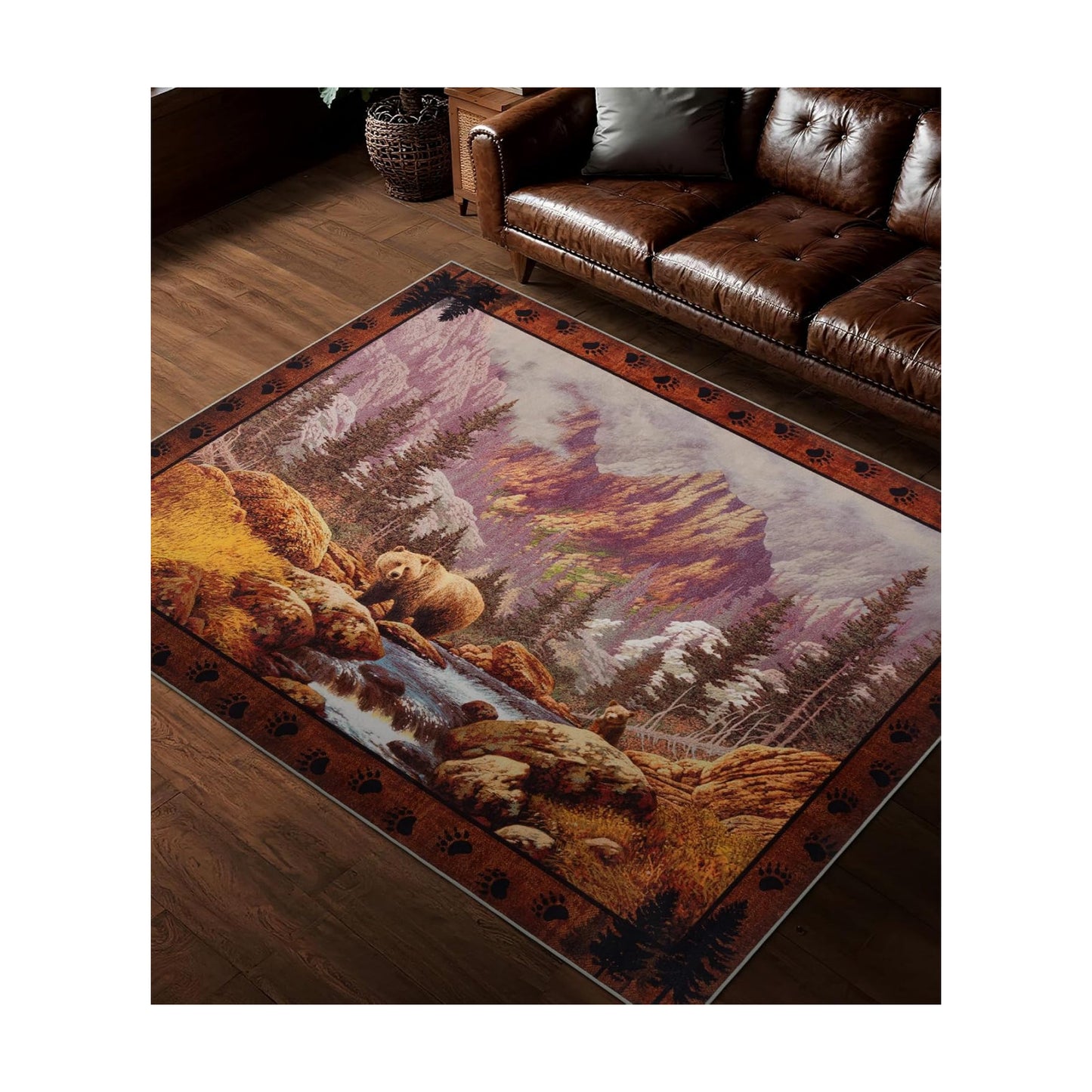 YIHOUSE Washable Mountain Bear Area Rugs 5x7