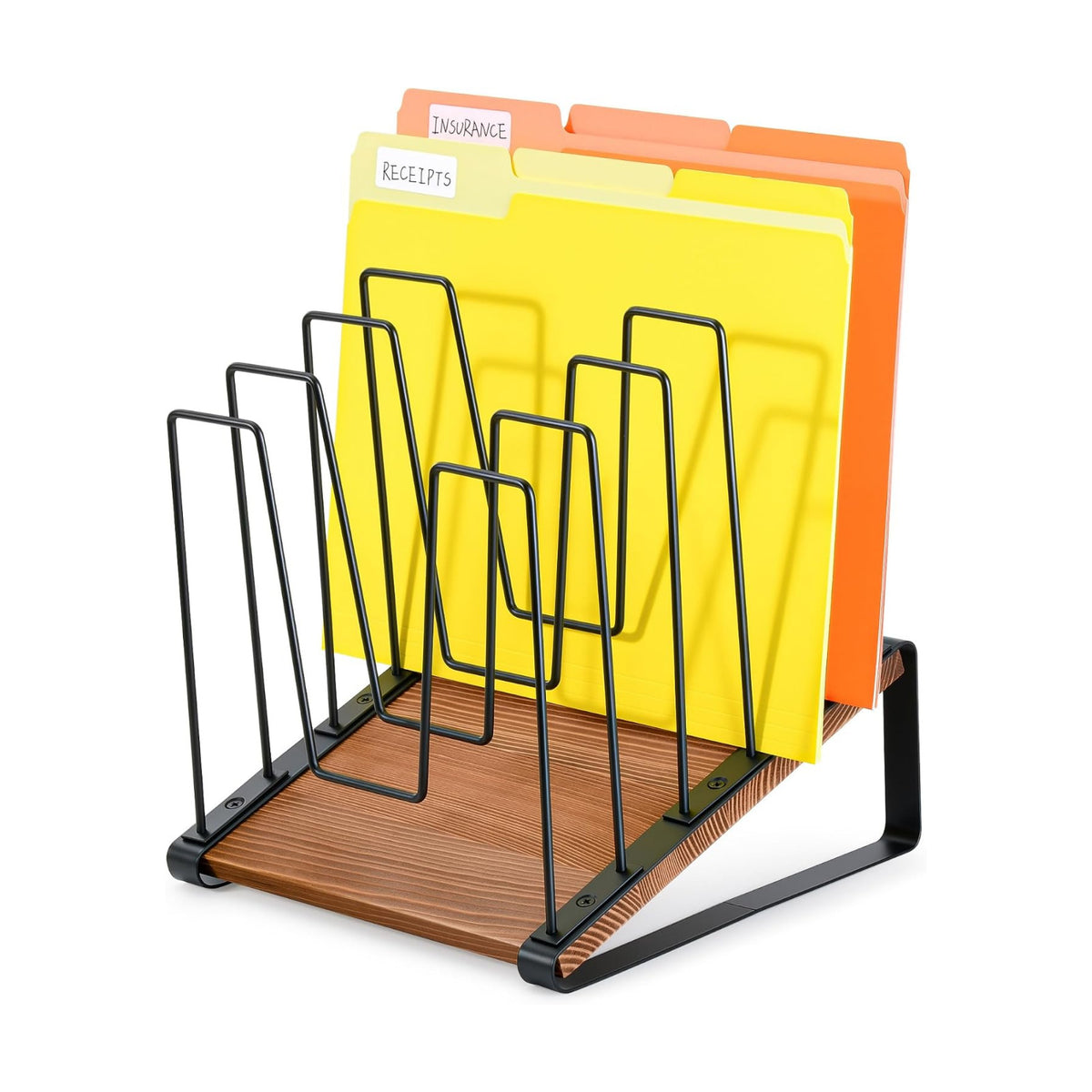 HULISEN Inclined Desk File Organizer, 5-Section Desktop File Folder Holder | Visible Tiered Design, Metal Rack with