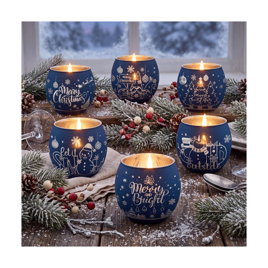 Jingmore 6 Pcs Glass Votive Holders, Christmas, Navy