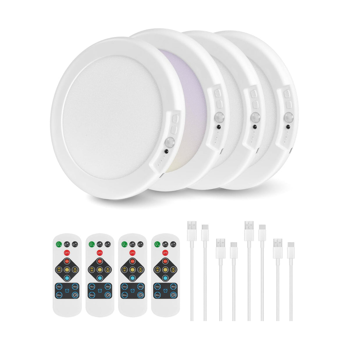4 Pack Rechargeable Motion Sensor Ceiling Lights with Remote, Wireless Ceiling Light Battery Operated, Magnetic, 3CCT