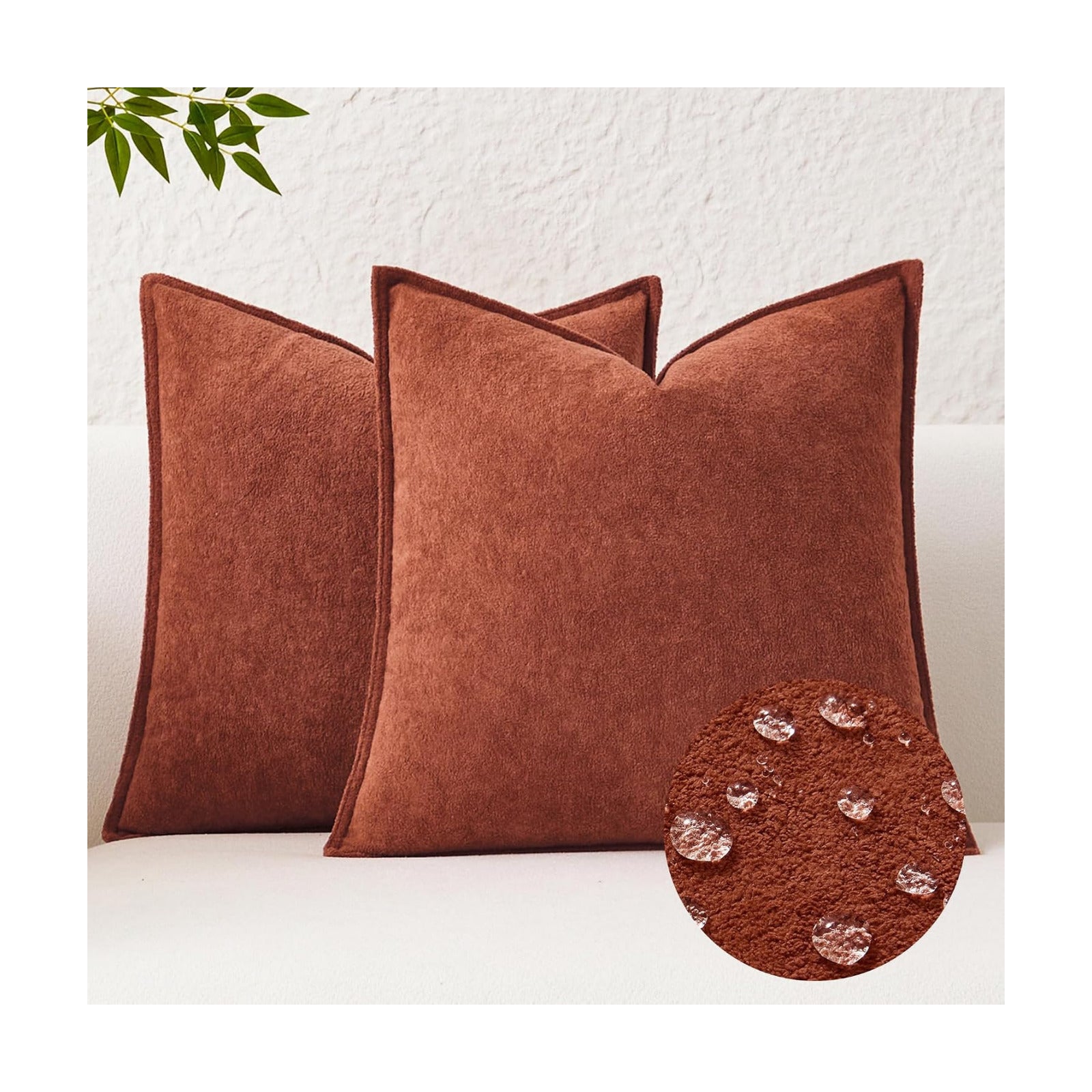 Kevin Textile Fall Waterproof Decorative Pillow Covers Soft / 18 x 18 / Burnt Brick / Set of 2