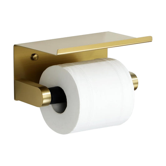 Alise Toilet Paper Holder with Shelf Wall Mount Adhesive or Screw in,Gold | SUS304 Stainless Steel Toilet Paper Roll