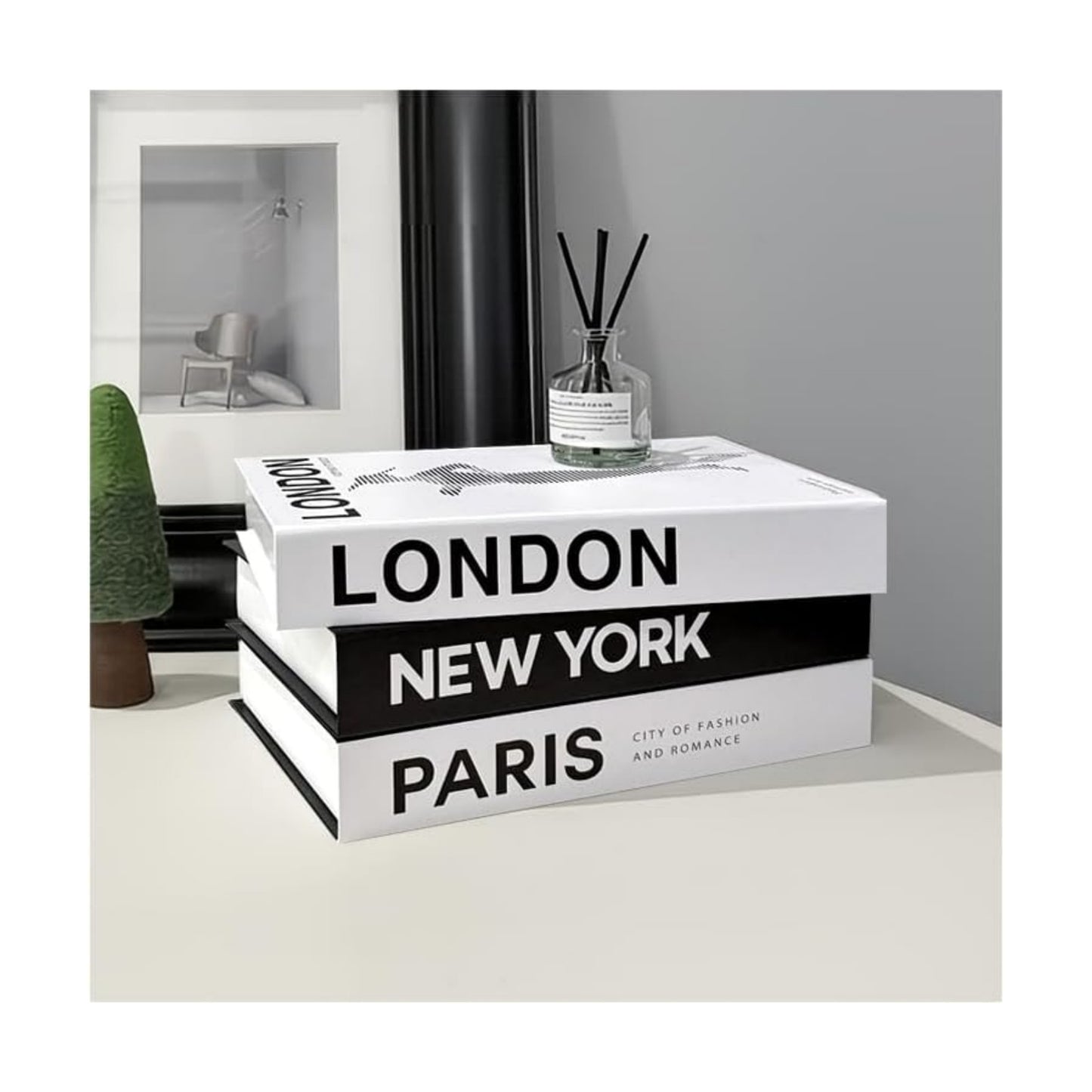 Decorative Books / Stylish Bookshelf and Office Living Room and White Fake Books / Black