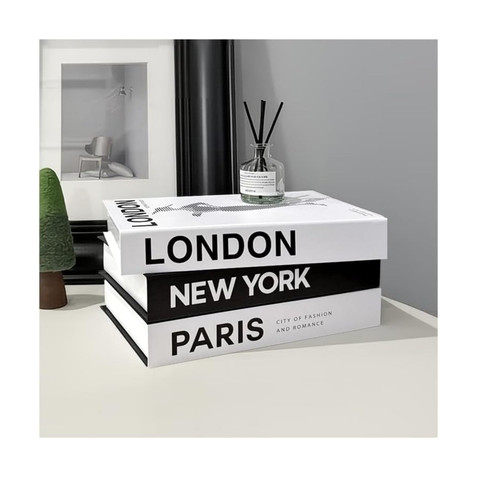 Decorative Books / Stylish Bookshelf and Office Living Room and White Fake Books / Black