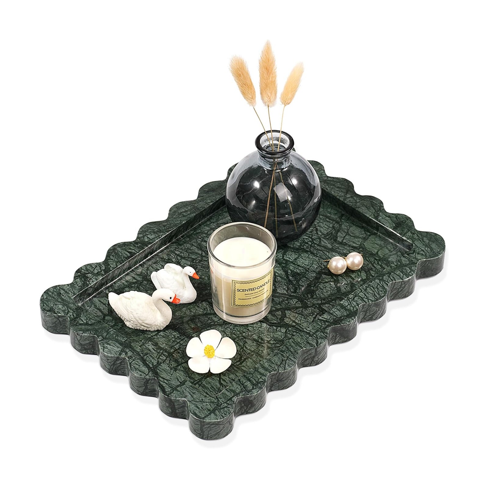 Scalloped Green Marble Tray / Scallop-green