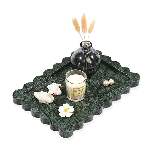 Scalloped Green Marble Tray / Scallop-green