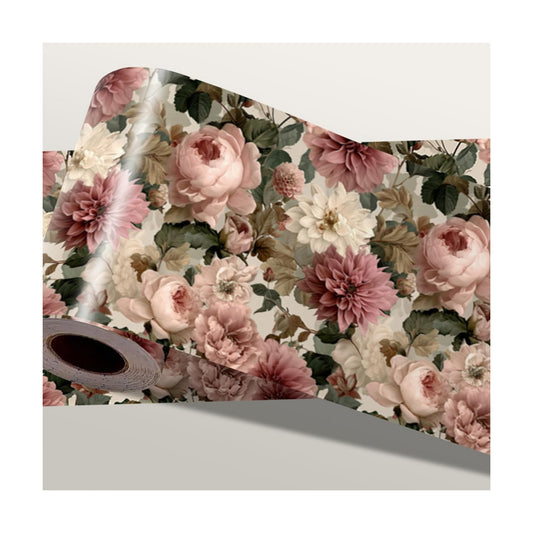Wallpaper Border Peel and Stick Floral Wall Border Removable Vinyl Trim / Vintage Rose / 196 x 4