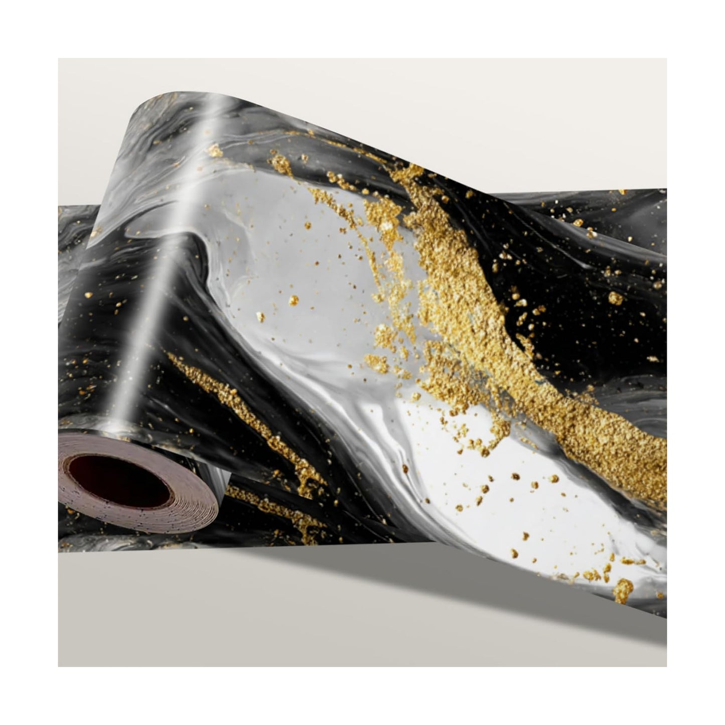 Wallpaper Border Peel and Stick Wall Border White Gold Pattern / Marble Wave / Black / 196 x 4